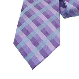 Pronto Uomo Silk Tie Men’s 60” Purple Blue Gingham Plaid Western Preppy Classic